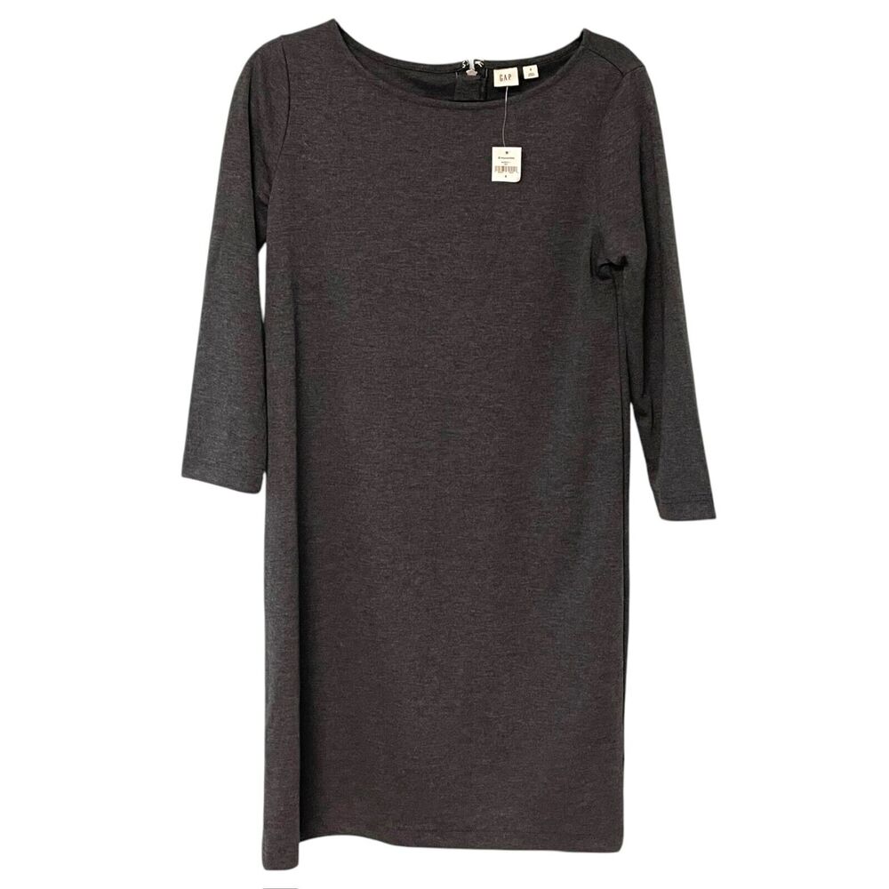 GAP Gray Shift 3/4 Sleeve Faux Leather Exposed Zipper Dress